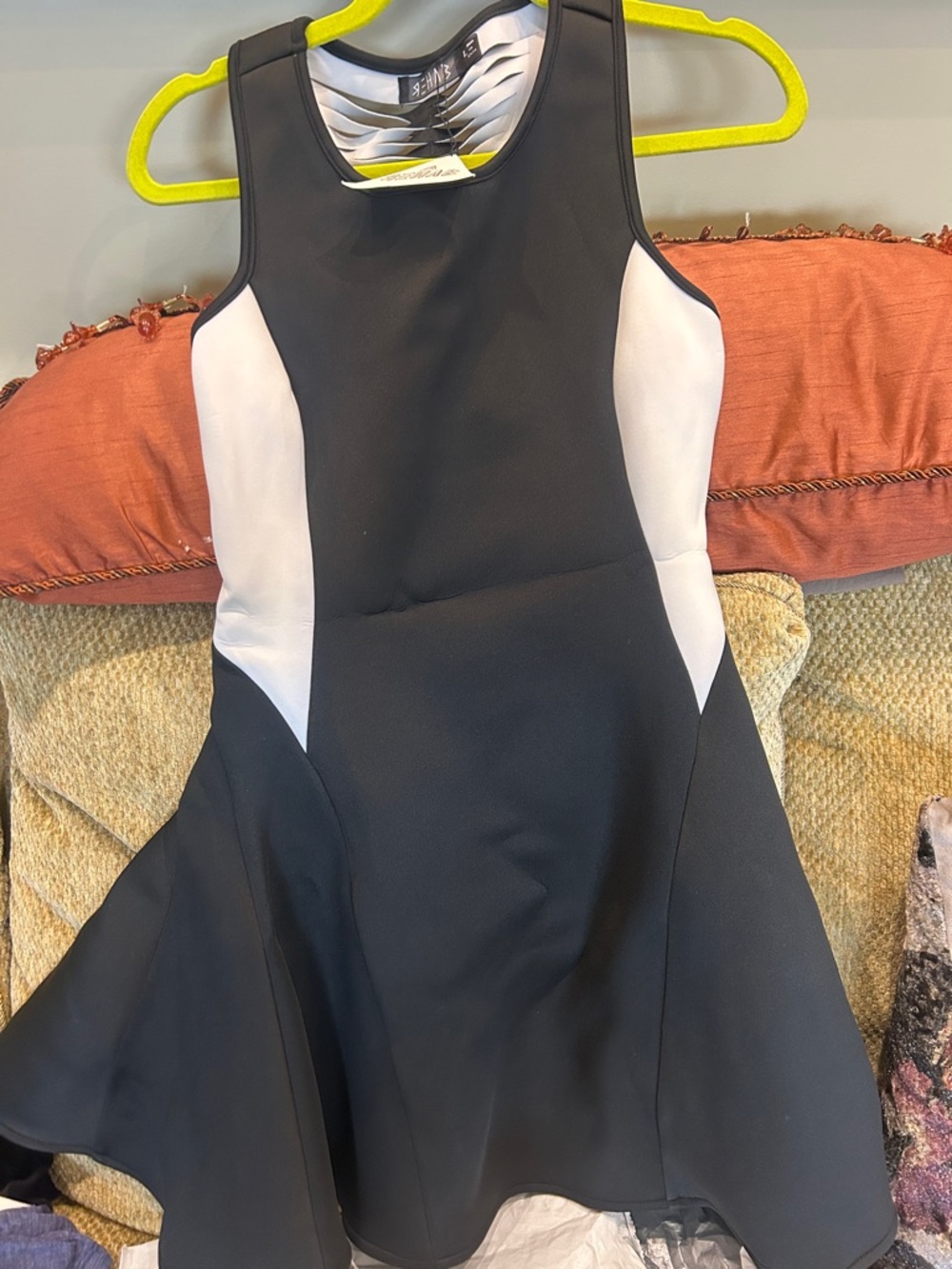 Rehab Black Vintage Neoprene Dress with White Cutout Back Detail- large-NWT